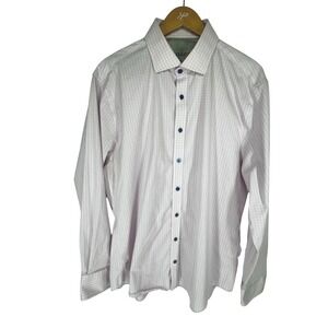 Twillory Mens Performance Tailored Fit Dress Shirt Pink White‎ Check Coolmax 17